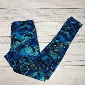 Black Blue and Turquoise geometric print leggings